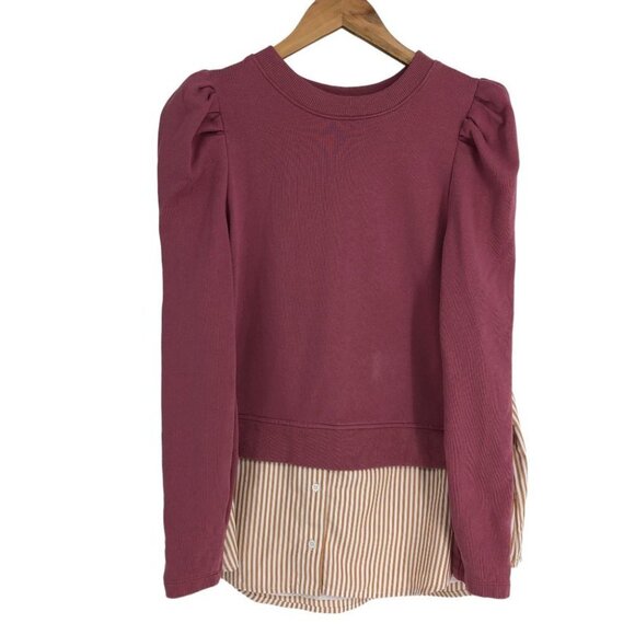 Anthropologie Maeve Pink Layered Long Puff Sleeve Tunic Sweatshirt Size M - Picture 3 of 16